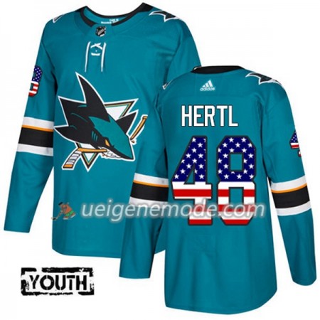 Kinder Eishockey San Jose Sharks Trikot Tomas Hertl 48 Adidas 2017-2018 Teal USA Flag Fashion Authentic